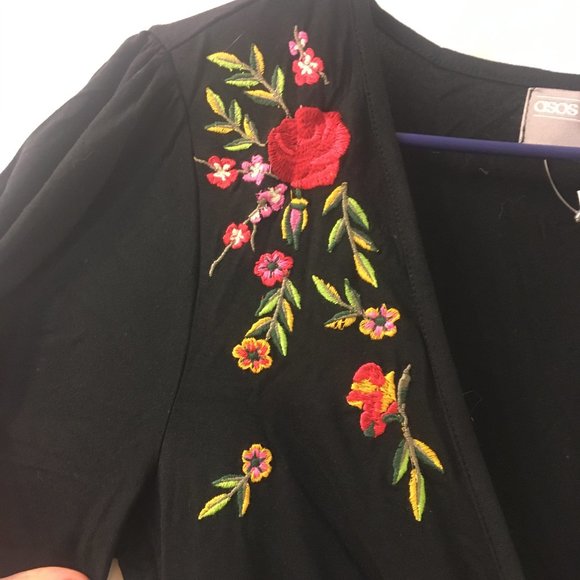 ASOS Embroidered Black Wrap Minidress - Picture 6 of 7